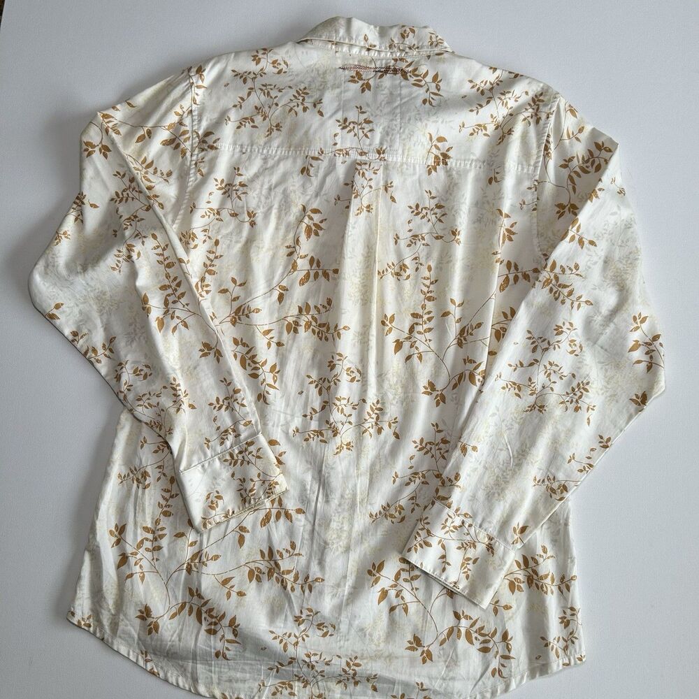 Zenfari Unique Cream Beige Cotton Leaf Print Button Up Shirt Mens Size L - Picture 3 of 13